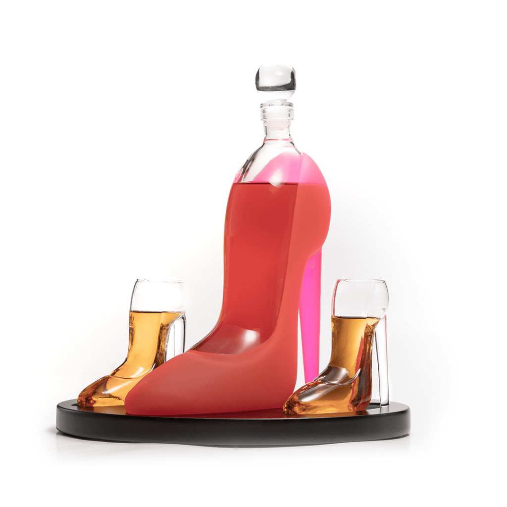 Don Vassie Pink High Heel Decanter Set - 750ml Decanter with 2 High Heel Glasses (60ml) and Matching Base - Perfect Gift for Parties & Celebrations