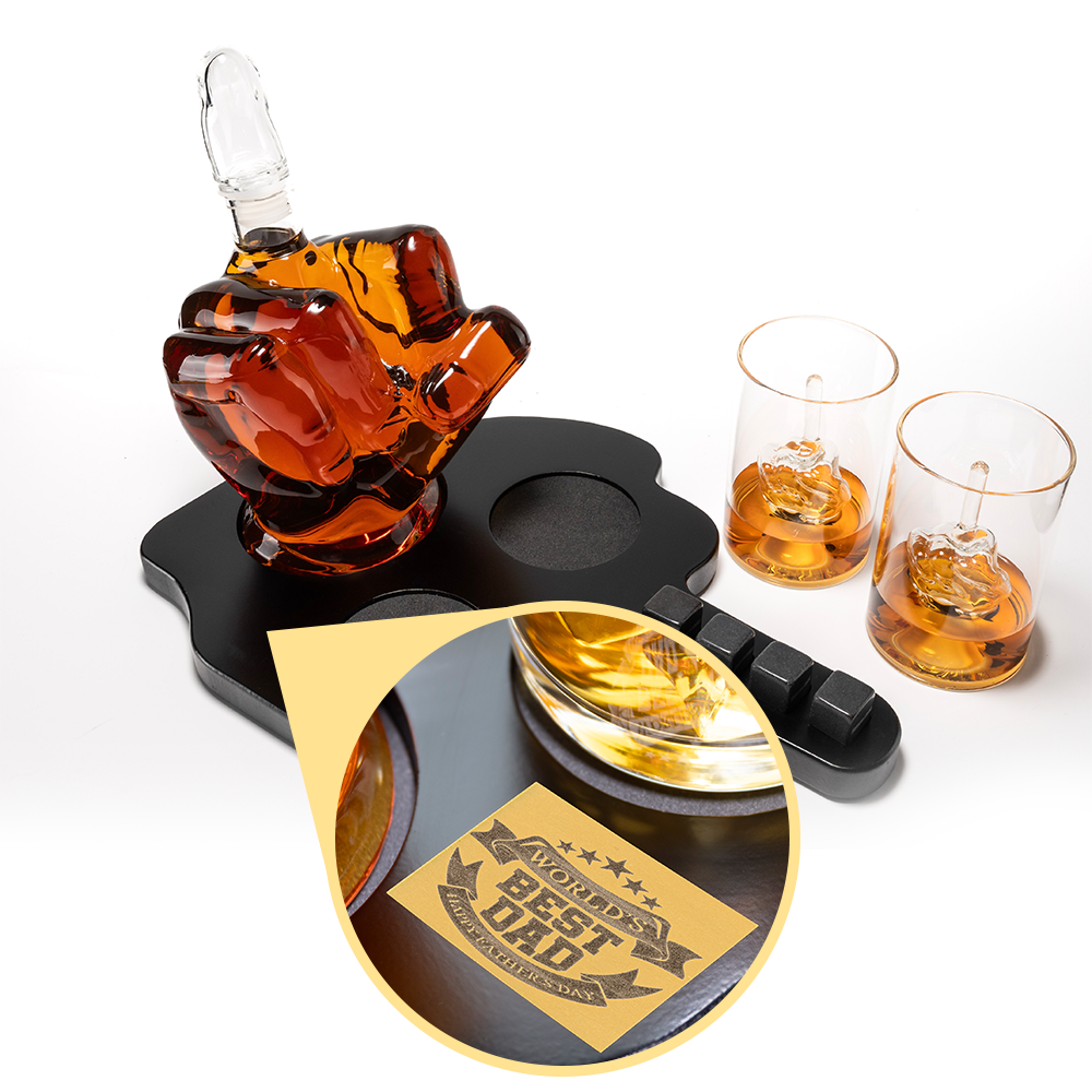 Custom Engraved Limited Edition Middle finger decanter 1000ml with finger shaped wooden display