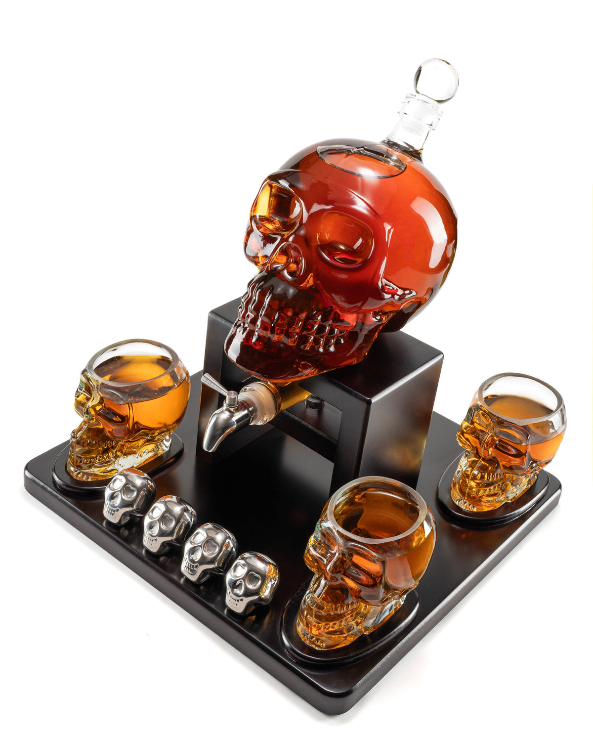Don Vassie Limited Edition Skull Decanter 750ml with 4 Large Skull Glasses(165ml) and 4 Skull Stones.